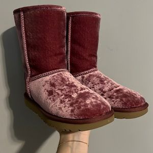 Pink crushed velvet UGG boots sz 5